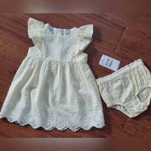 NWT- Nordstrom Sunshine Yellow  White Stripe Dress, Sz 12 mo